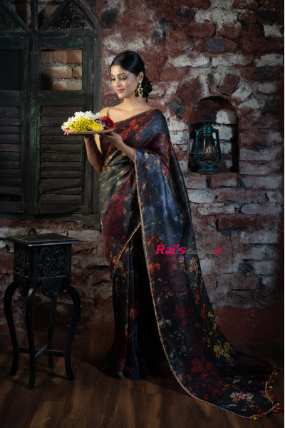 All Over Floral Printed Organza Silk Saree With Lace Border (KR817)