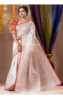 Contrast Color Piping Border With Banarasi Work Organic Linen Saree (KR1813)
