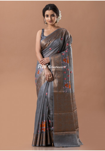All Over Embroidery Work Dupion Silk Cotton Saree With Banarasi Border And Pallu (KR1822)