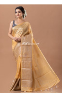 All Over Checks Pattern Silk Linen Saree With Golden Zari Weaving Border And Pallu (KR1825)