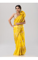 All Over Embroidery Worked Semi Katan Silk Saree With Stipes Pattern Pallu (KR1811)