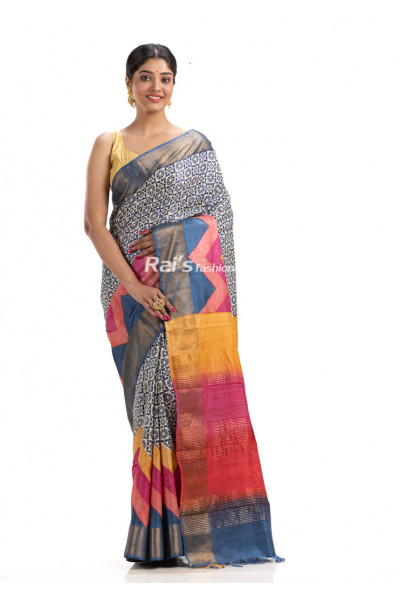 All Over Printed Pure Bishnupuri Tussar Silk Saree With Multicolor Pallu (KR1777)