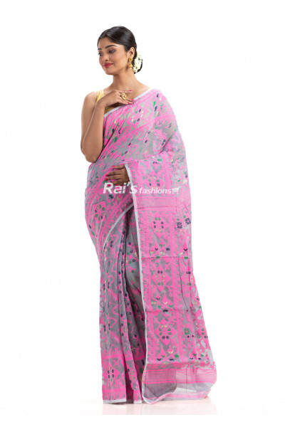 All Over Self Weaving Worked Soft Reshom Silk Dhakai Jamdani Saree (KR1778)