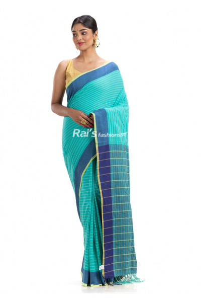 All Over Stripes Pattern Khadi Cotton Saree With Contrast Color Border (KR1781)