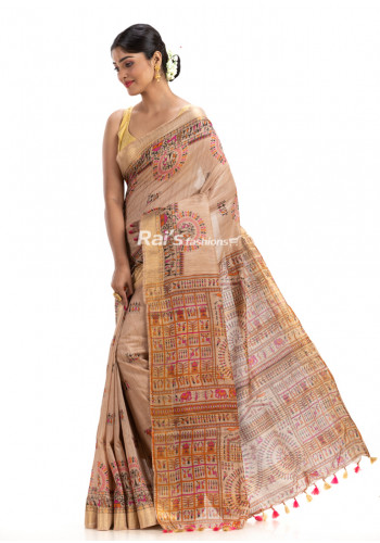 All Over Warli Printed Dupion Silk Cotton Saree (KR1784)
