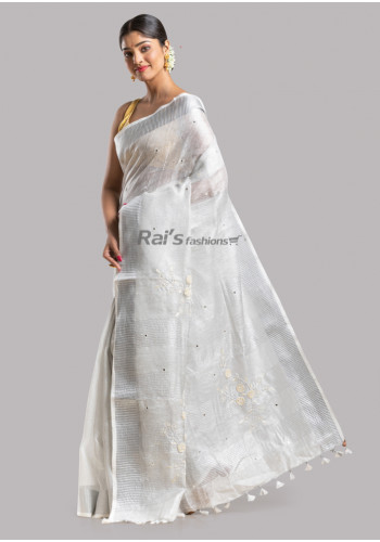 All Over Embroidery And Mirror Worked Tissue Linen Saree (KR1793)