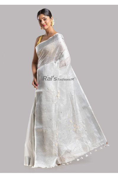All Over Embroidery And Mirror Worked Tissue Linen Saree (KR1793)