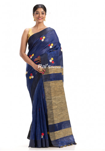 Embroidery Worked Linen By Linen Saree With Gicha Pallu (KR1794)