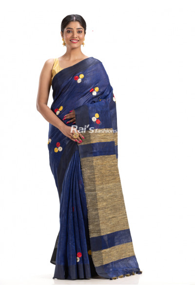 Embroidery Worked Linen By Linen Saree With Gicha Pallu (KR1794)