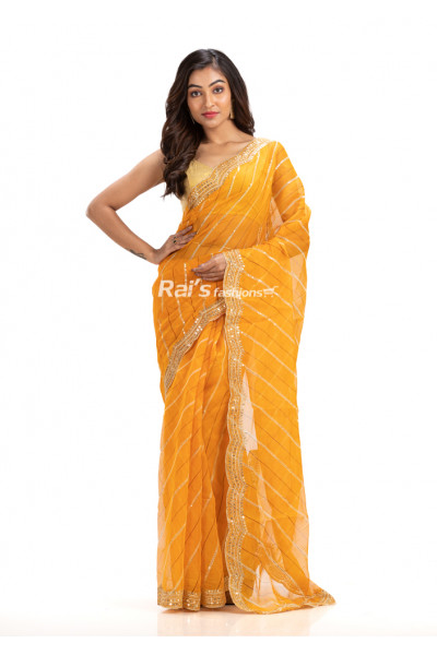 All Over Stripes Pattern Organza Silk Saree With Stone Work (KR1731)