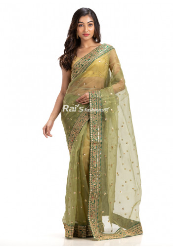 All Over Sequence Work Organza Silk Saree With Zari Embroidery Border (KR1738)