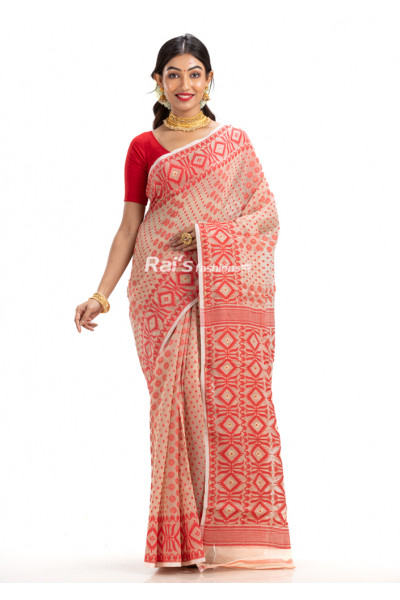 All Over Self Weaving Butta Work Design Soft Reshom Silk Dhakai Jamdani Saree (KR1744)