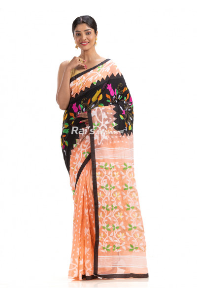 All Over Self Weaving Jamdani Work With Applique Work Soft Reshom Silk Dhakai Jamdani Saree (KR1745)