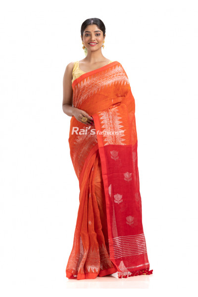 Organic Linen Saree With Contrast Color Pallu (KR1755)