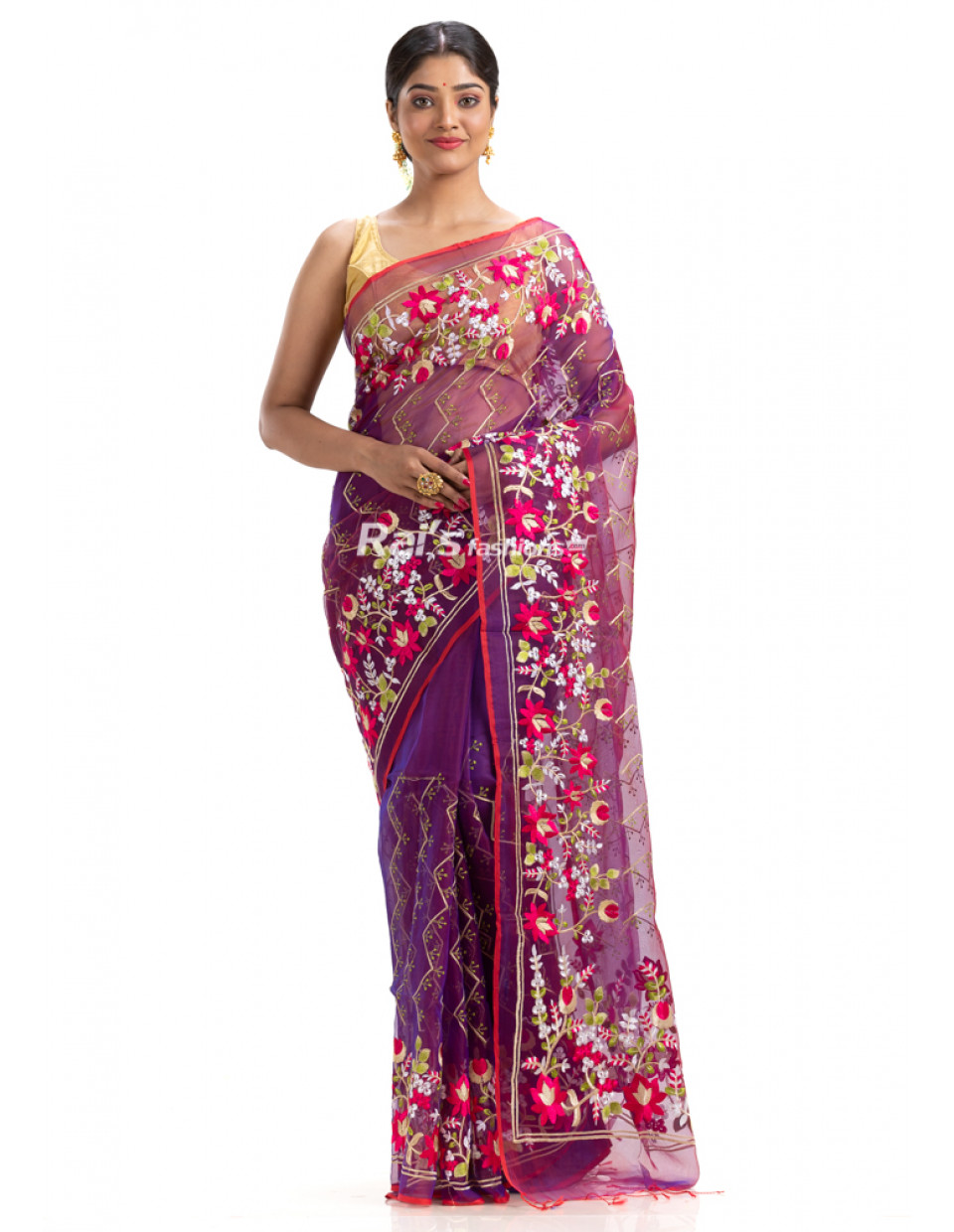 All Over Embroidery Worked Muslin Silk Saree (KR1756)