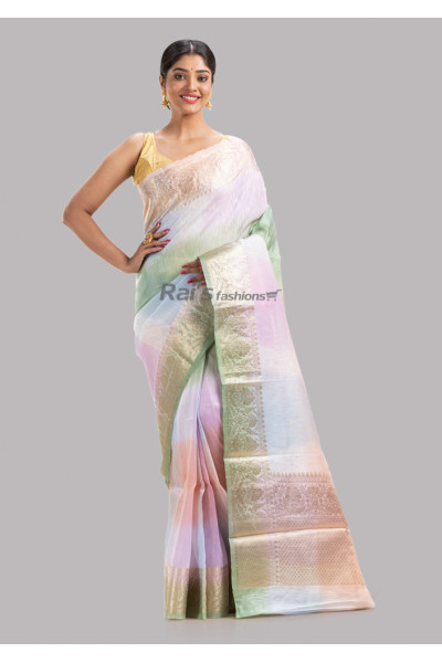 Rainbow Dye Banarasi Work Border Design Silk Linen Saree (KR1766)