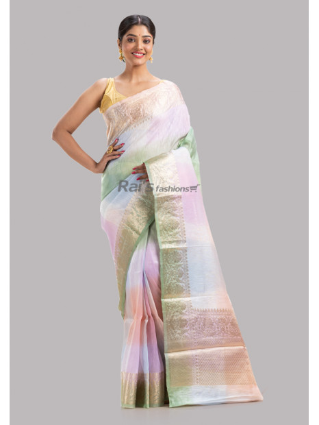 Rainbow Dye Banarasi Work Border Design Silk Linen Saree (KR1766)