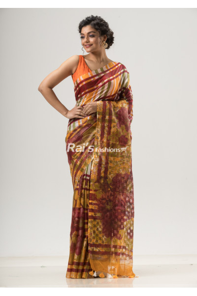 Semi Organza Silk Saree With All Over Print And Dobi Weaving Pallu (NS9)