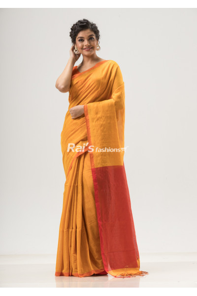 Contrast Color Half Inch Border And Pallu Design Tissue Cotton Yellow Saree (NS13)