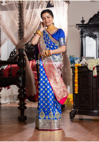 Contrast Color Pallu With All Over Banarasi Butta Worked Katan Banarasi Silk Saree (KR1838)