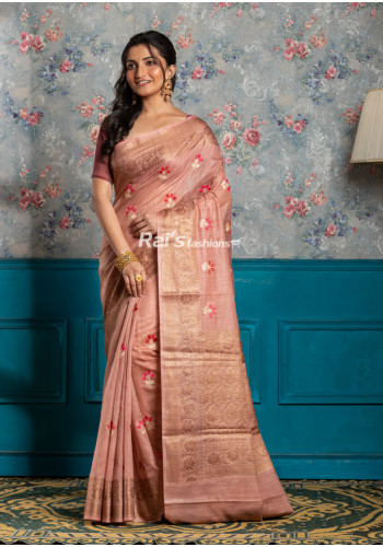 All Over Embroidery Worked Dupion Silk Cotton Saree With Banarasi Worked Border And Pallu (KR1846)