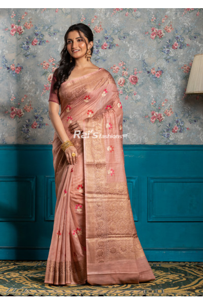 All Over Embroidery Worked Dupion Silk Cotton Saree With Banarasi Worked Border And Pallu (KR1846)