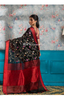 All Over Embroidery Work Linen By Linen Saree With Contrast Color Border And Pallu (KR1869)