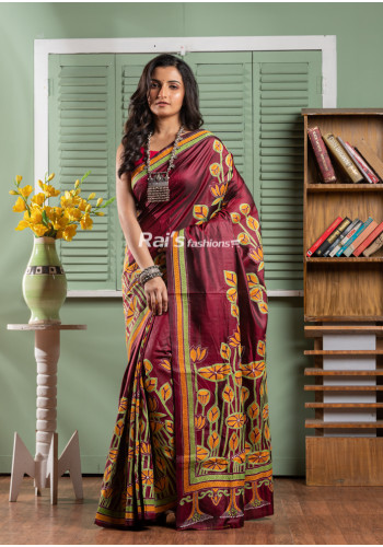 All Over Hand Kantha Stitch Worked Pure Bangalore Silk Saree (KR1871)