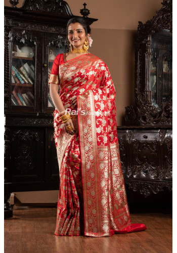All Over Banarasi Worked Red Katan Banarasi Silk Saree (KR1856)