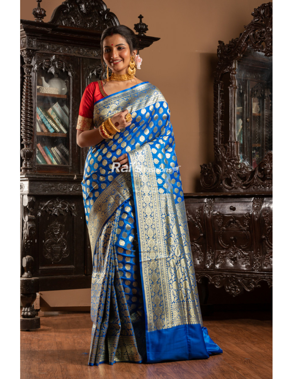 All Over Traditional Banarasi Butta Worked Sky Blue Banarasi Silk Saree (KR1857)