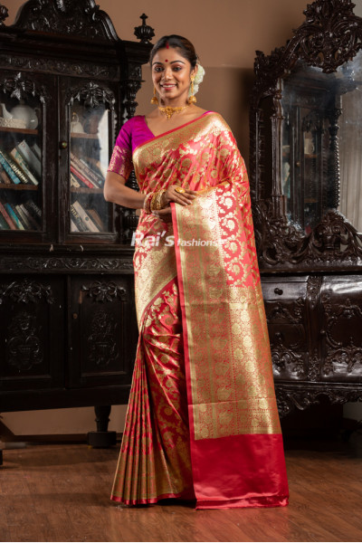 All Over Banarasi Work With Golden Zari Weaving Banarasi Border And Pallu Design Katan Banarasi Silk Saree (KR1861)