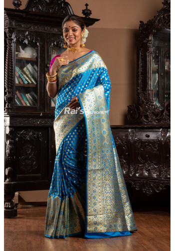 All Over Butta Weaving Sky Blue Banarasi Silk Saree (KR1865)