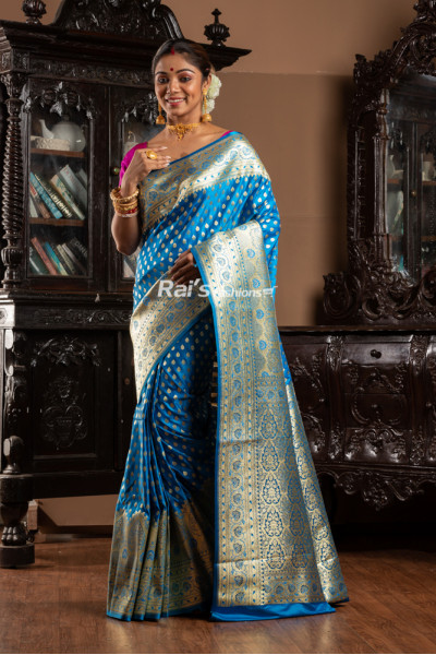 All Over Butta Weaving Sky Blue Banarasi Silk Saree (KR1865)