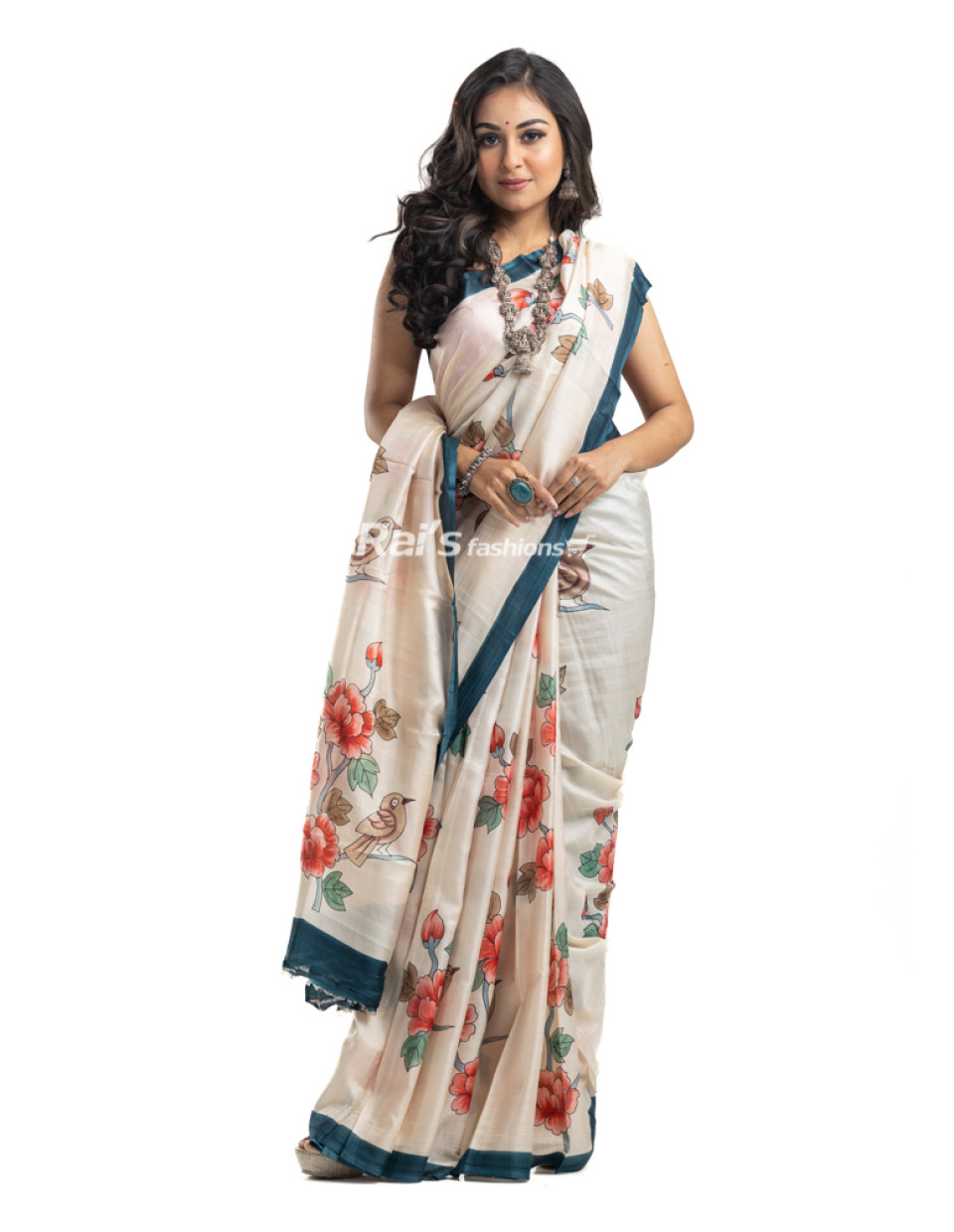 Pure Bishnupuri Silk Saree With Floral Print And Contrast Color Border - With Silk Mark (KR2189)
