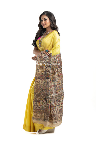 Pure Tussar Gicha Silk Saree With Traditional Madhubani Art Pallu (KR2190)