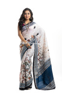 Pure Bishnupuri Silk Saree With Batik Printed On All Over Base And Striped Work On Border And Pallu Portion - With Silk Mark (KR2191)