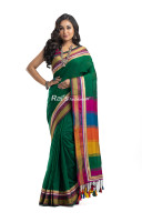Cotton Silk Saree With Multicolor Pallu And Contrast Color Self Weaving Border - Also Has Golden Zari Lace (KR2196)