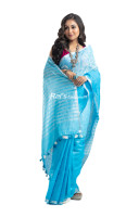 Linen By Linen Saree With Embroidery Work And Highlighted Silver Zari Border And Striped Pallu  (KR2201)