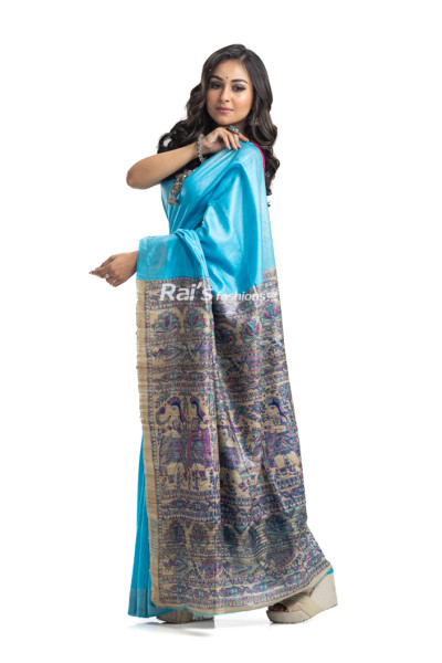 Solid Pure Tussar Gicha Silk Saree With Traditional Madhubani Art Pallu (KR2202)