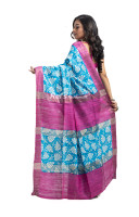 Sky Gicha Silk Saree With All Over Printed And Contrast Color Border And Pallu (KR2203)