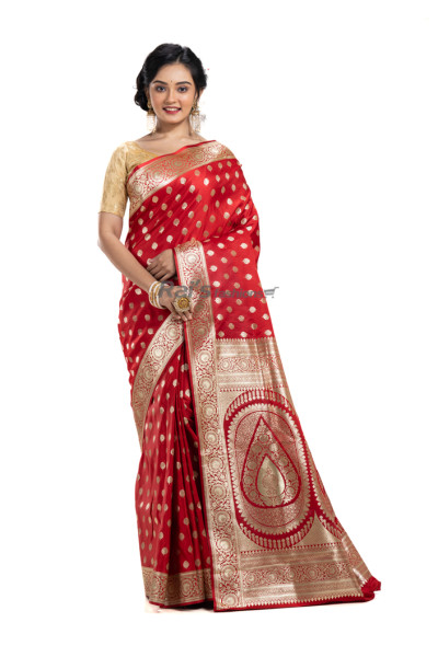 Pure Satin Katan Bridal Banarasi Saree With All Over Traditional Banarasi Weaving Butta By Golden Zari (KR2155)