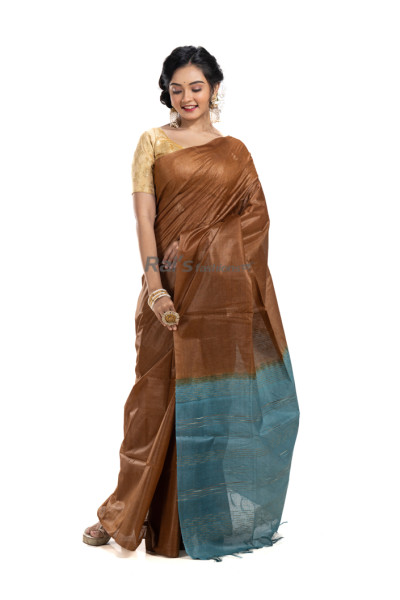 Pure Tussar Silk Saree With Contrast Color Weaving Worked Pallu (KR2153)