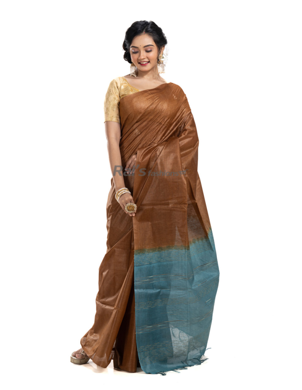Pure Tussar Silk Saree With Contrast Color Weaving Worked Pallu (KR2153)