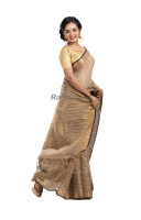 Dupion Silk Cotton Saree With Copper Zari Weaving Stripes Border And Pallu (KR2139)