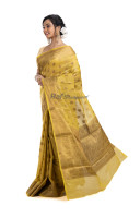 Dupion Silk Cotton Saree With All Over Copper Golden Zari Traditional Banarasi Weaving Butta Also Border And Pallu Has Banarasi Weaving Work (KR2137)