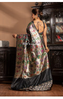 All Over Contrast Color Hand Weaving Black Banarasi Silk Saree (KR1940)