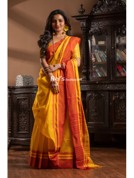All Over Contrast Color Butta And Border Work Khadi Cotton Saree (KR1957)