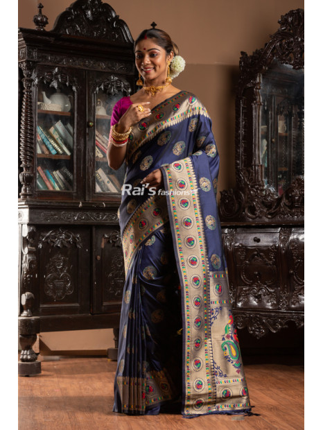 All Over Self Weaving Silk Saree With Contrast Color Weaving Border (KR2003)