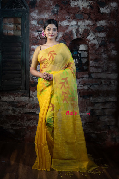 Half Matka Half Muslin Saree With All Over Traditional Jamdani Work Design Work And Sequin Work Design Pallu (KR822)