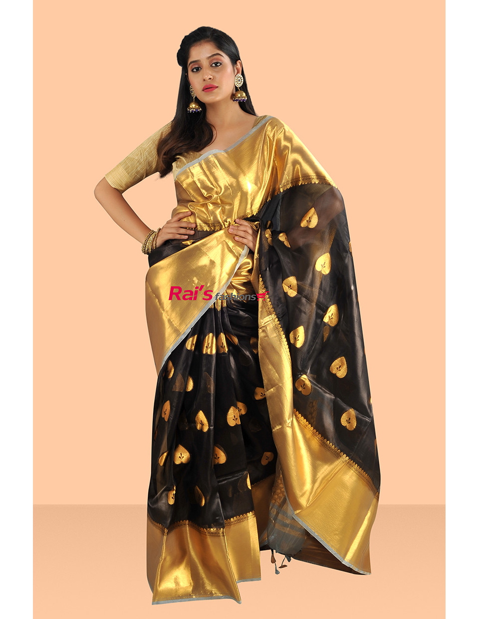 Premium Quality Pure Organza Silk Black Saree With Highlighted Reshmi Zari Weaving Wide Border And All Over Butta Work (KR624)